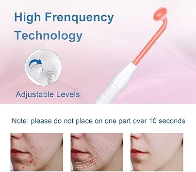 Appareil Haute Fréquence avec 4 Rouge Neon, Haute Fréquence Portable Outils de Beauté Faciale Visage Baguette pour Réduire Les Rides, Les Yeux Gonflés, Les Cernes, La Perte de Cheveux