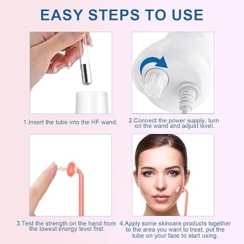 Appareil Haute Fréquence avec 4 Rouge Neon, Haute Fréquence Portable Outils de Beauté Faciale Visage Baguette pour Réduire Les Rides, Les Yeux Gonflés, Les Cernes, La Perte de Cheveux