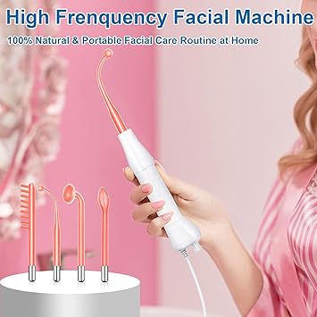Appareil Haute Fréquence avec 4 Rouge Neon, Haute Fréquence Portable Outils de Beauté Faciale Visage Baguette pour Réduire Les Rides, Les Yeux Gonflés, Les Cernes, La Perte de Cheveux